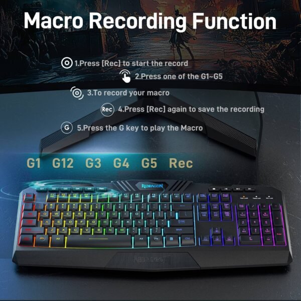 07474c3e-287a-4043-a8a6-b02b8361f737.jpg REDRAGON - S101-4 Programmable Gaming Keyboard and Mouse Combo Set, RGB Backlit, 5 Macro Record Keys, US Layout and 7200DPI Mouse - Black