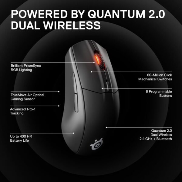 3527df52-e352-4f14-82ab-001975cebe32-scaled-1.jpg SteelSeries - Rival 3 Lightweight Wireless Optical Gaming Mouse with Brilliant Prism RGB Lighting - Wireless - Black