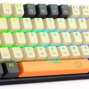 REDRAGON - K633CGO-RGB Wired 60% Mechanical Gaming Keyboard, RGB Backlit 68 Keys Progammable Keyboard, Hot-Swappable Red Switch - Black/Beige/Orange