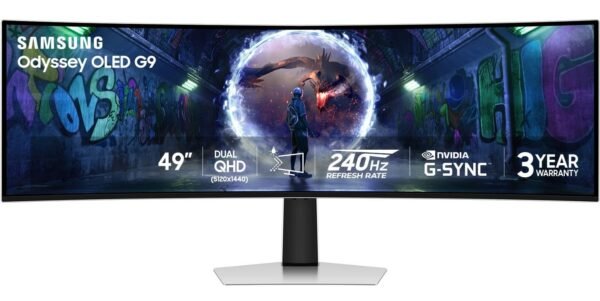 673c2ad4-de66-4ad5-907f-e972ec8aa5e4.jpg Samsung - 49" Odyssey OLED G9 (G93SD) Dual-QHD 240Hz 0.03ms G-Sync Compatible Curved Glare Free Gaming Monitor - Silver