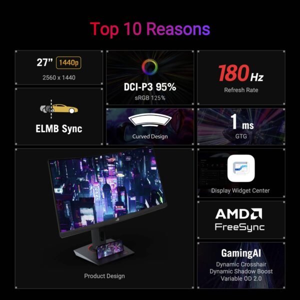 ASUS - ROG Strix 27” Curved 1440P 180Hz FreeSync Gaming Monitor with HDR (DisplayPort,HDMI,USB) - Black