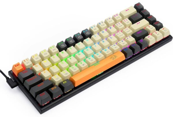 c5b8191d-f54f-4338-9bc6-5b82f041f095.jpg REDRAGON - K633CGO-RGB Wired 60% Mechanical Gaming Keyboard, RGB Backlit 68 Keys Progammable Keyboard, Hot-Swappable Red Switch - Black/Beige/Orange