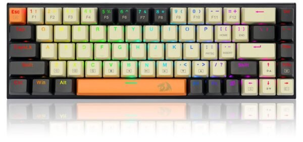e419e691-6ce3-42e5-aead-00450ddc734b-scaled-1.jpg REDRAGON - K633CGO-RGB Wired 60% Mechanical Gaming Keyboard, RGB Backlit 68 Keys Progammable Keyboard, Hot-Swappable Red Switch - Black/Beige/Orange